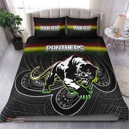 Custom Personalised Black Panthers Rugby League Aboriginal Bedding Set -