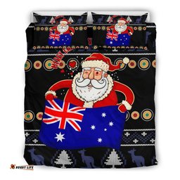 Christmas Bedding Set - Australia Santa Claus Hold The Flag Black