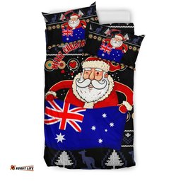 Christmas Bedding Set - Australia Santa Claus Hold The Flag Black