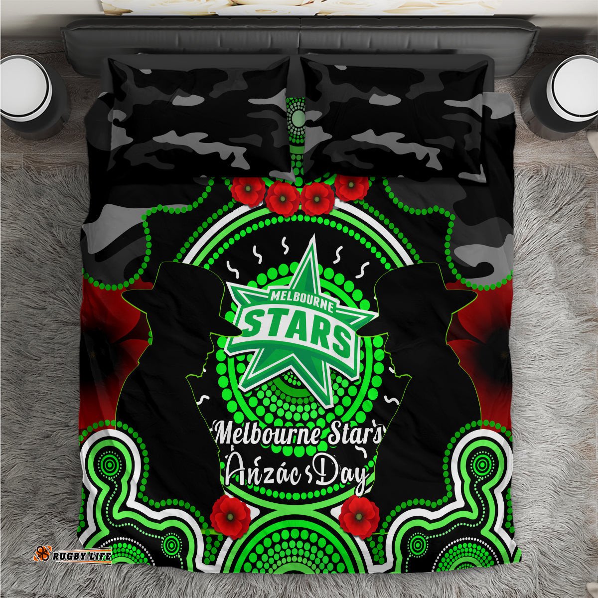 Melbourne Stars ANZAC 2024 Bedding Set Lest We Forget Poppy Mix Camouflage