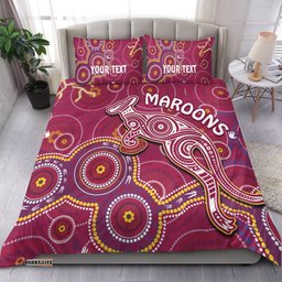 Custom Personalised Maroons Rugby Bedding Set Kangaroo Indigenous Pattern Unique Version