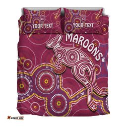Custom Personalised Maroons Rugby Bedding Set Kangaroo Indigenous Pattern Unique Version