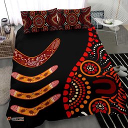 Aboriginal Bedding Set - Aboriginal Boomerangs With Dot Painting Pattern