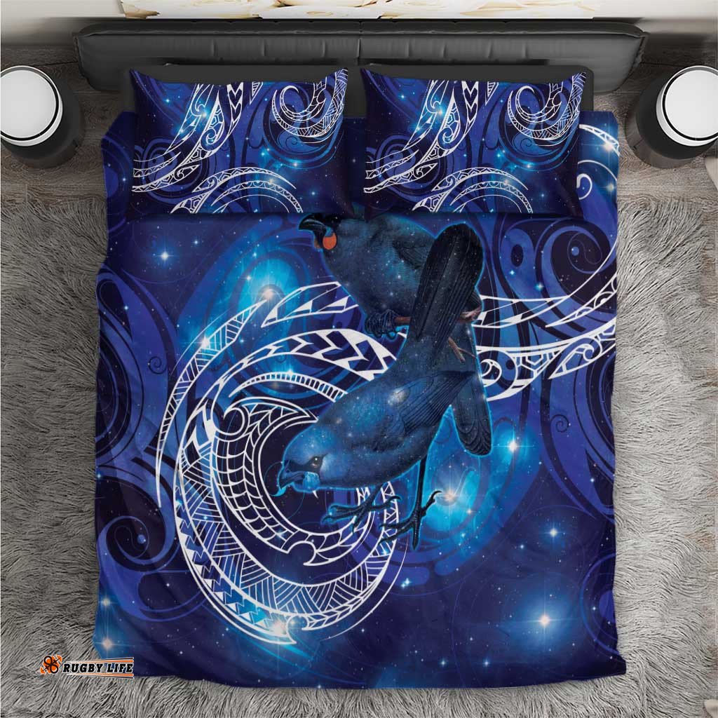 North Island Kokako and South Island Kokako Bedding Set New Zealand Native Bird with Galaxy Vibe