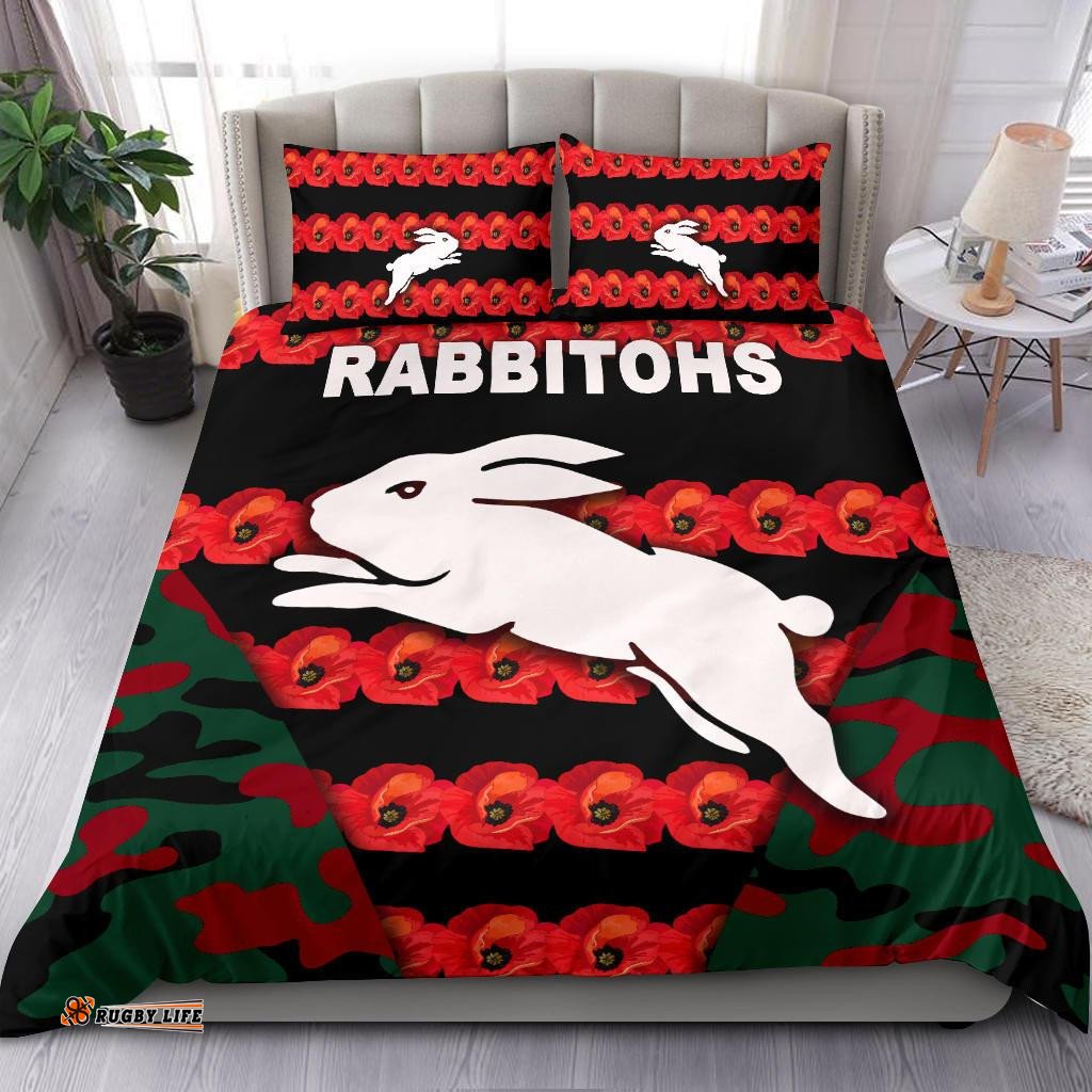 South Sydney Rabbitohs Bedding Set Anzac Day Poppy Flower Vibes