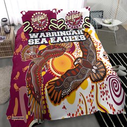Sea Eagles Aboriginal Rugby Bedding Set - Double Sea Eagles With Tribal Sun And Footprints RLT13