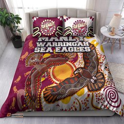 Sea Eagles Aboriginal Rugby Bedding Set - Double Sea Eagles With Tribal Sun And Footprints RLT13