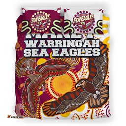 Sea Eagles Aboriginal Rugby Bedding Set - Double Sea Eagles With Tribal Sun And Footprints RLT13
