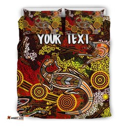 Custom Aboriginal Bedding Set , Kangaroo and Lizard Dot Painting Art