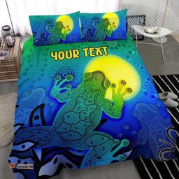 Custom Aboriginal Bedding Set - Indigenous Frog Blue