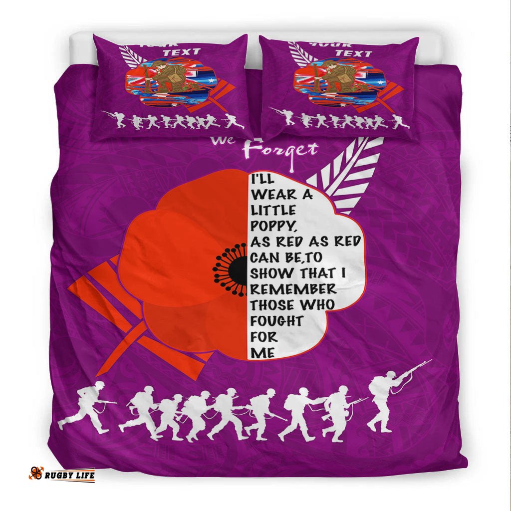 VibeHoodie Bedding Set - Custom New Zealand Anzac Red Poopy Purple Bedding Set