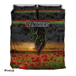 Penrith Panthers ANZAC 2022 Bedding Set Poppy Flowers Vibes Black