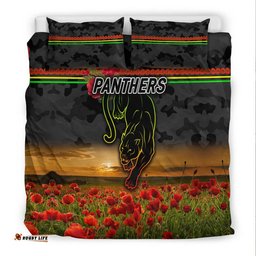 Penrith Panthers ANZAC 2022 Bedding Set Poppy Flowers Vibes Black