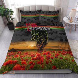 Penrith Panthers ANZAC 2022 Bedding Set Poppy Flowers Vibes Black