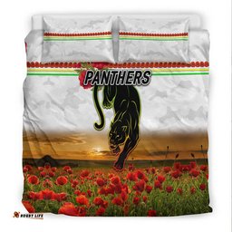 Penrith Panthers ANZAC 2022 Bedding Set Poppy Flowers Vibes White