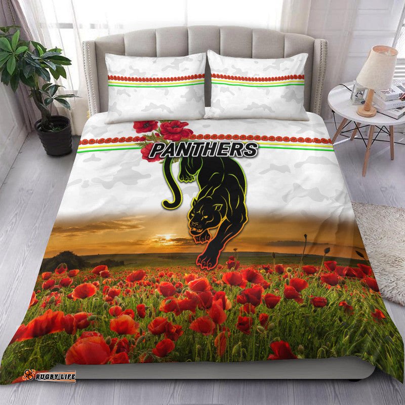 Penrith Panthers ANZAC 2022 Bedding Set Poppy Flowers Vibes White