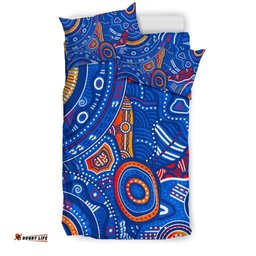 Aboriginal Bedding Set - Indigenous Footprint Patterns Blue Color