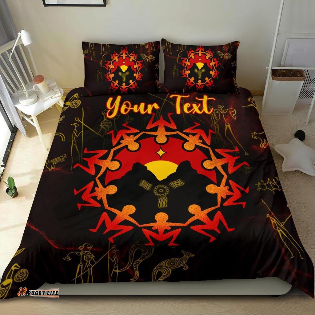 Custom Aboriginal Bedding Set - Australia Map and Indigenous Flag