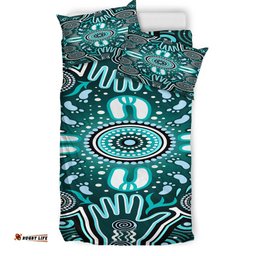Australia Indigenous Bedding Set - Aboriginal Inspired Reunion Hands and Footprints
