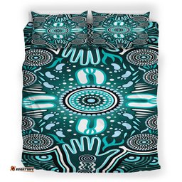 Australia Indigenous Bedding Set - Aboriginal Inspired Reunion Hands and Footprints