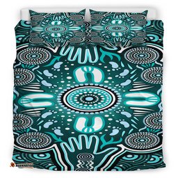 Australia Indigenous Bedding Set - Aboriginal Inspired Reunion Hands and Footprints