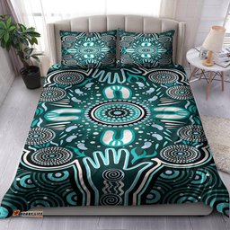 Australia Indigenous Bedding Set - Aboriginal Inspired Reunion Hands and Footprints