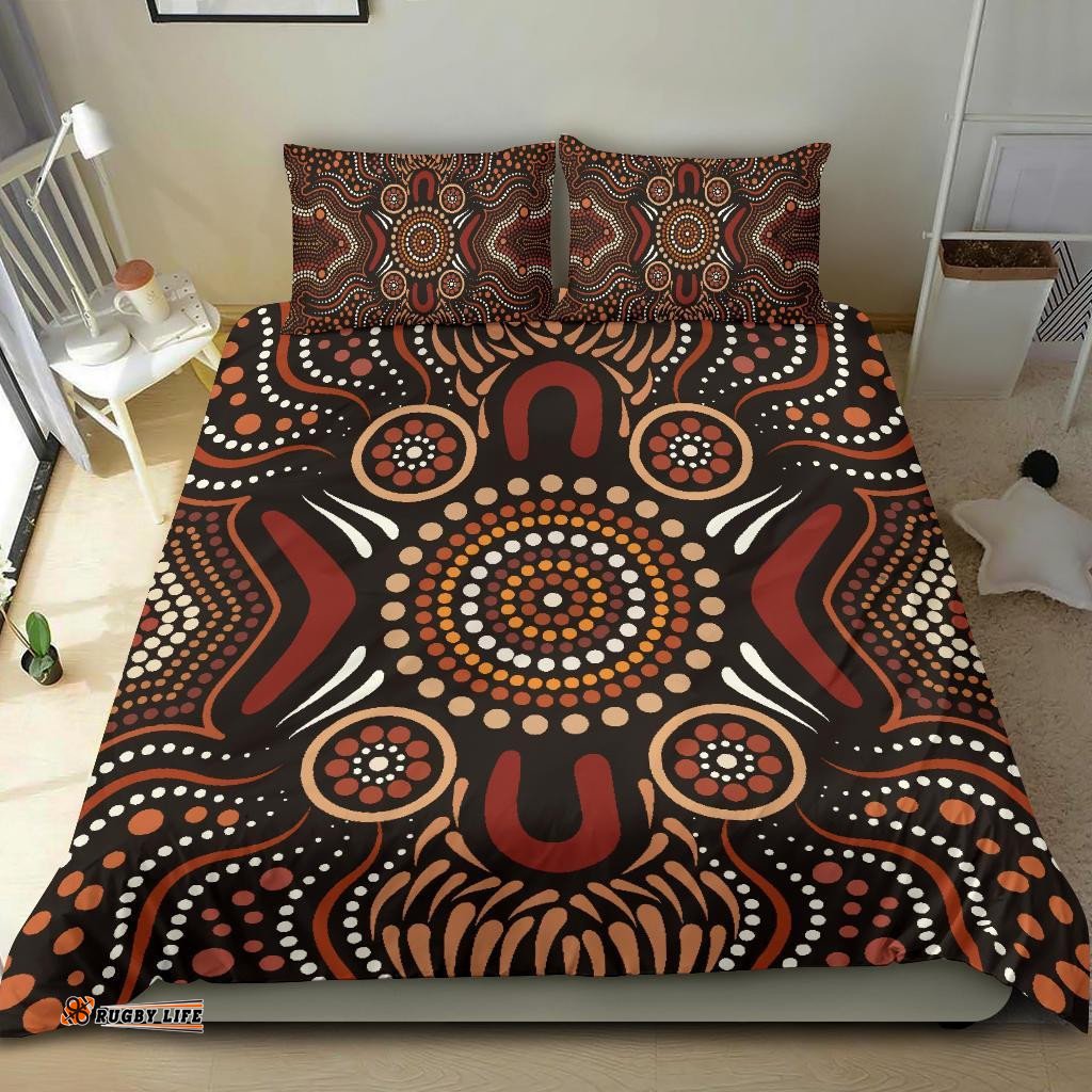 Aboriginal Bedding Set - Boomerang Circle Dot Painting Art Ver02