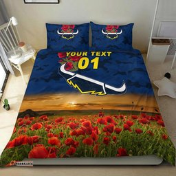 Custom Personalised North Queensland Cowboys ANZAC 2022 Bedding Set Poppy Flowers Vibes Blue