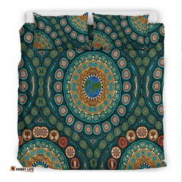 Bedding Set - Aboriginal Green Dot Painting With Earth