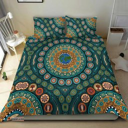 Bedding Set - Aboriginal Green Dot Painting With Earth