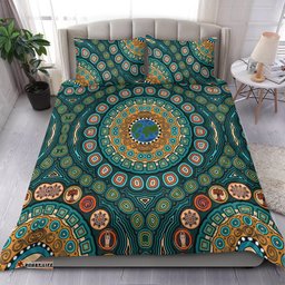 Bedding Set - Aboriginal Green Dot Painting With Earth