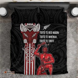 Toitu Te Reo Maori Toitu Te Whenua Toitu Te Tiriti Bedding Set Maori Warrior New Zealand