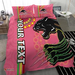 Custom Personalised Panthers Rugby Bedding Set The Mountain Men Aboriginal Art Dynamic Pink Version