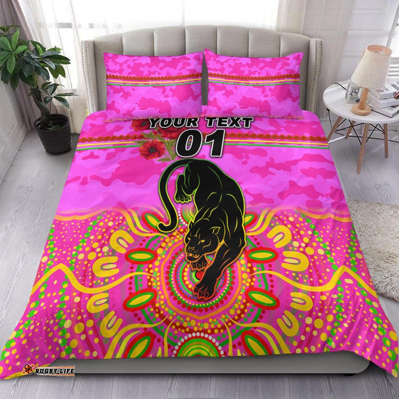 Custom Personalised Penrith Panthers ANZAC 2022 Bedding Set Indigenous Vibes Pink