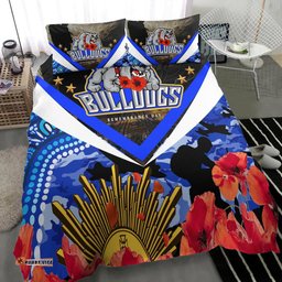 Bulldogs Rugby Anzac Aboriginal Bedding Set - Poppy Flower Remembrance Day Bedding Set