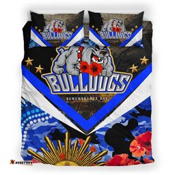 Bulldogs Rugby Anzac Aboriginal Bedding Set - Poppy Flower Remembrance Day Bedding Set