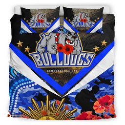 Bulldogs Rugby Anzac Aboriginal Bedding Set - Poppy Flower Remembrance Day Bedding Set