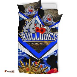 Bulldogs Rugby Anzac Aboriginal Bedding Set - Poppy Flower Remembrance Day Bedding Set