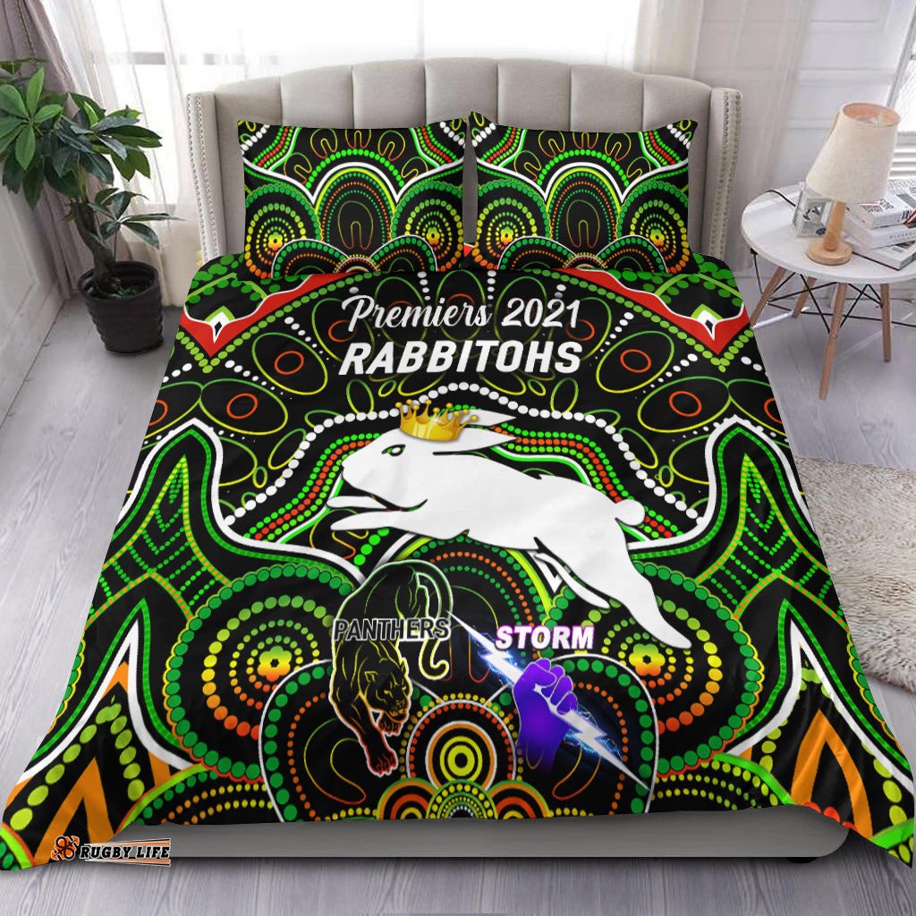 South Sydney Rabbitohs Bedding Set 2021 Indigenous Premiers The King Black