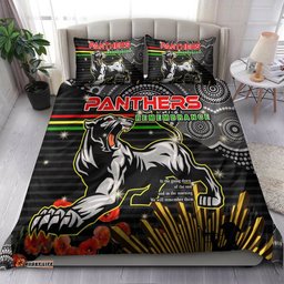 Panthers Rugby Anzac Aboriginal Bedding Set - Penrith Panthers with Poppy Flower Art Bedding Set