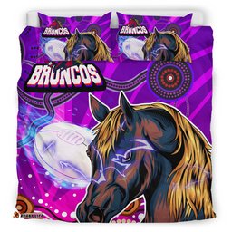Broncos Rugby Bedding Set - Custom Broncos Horse Rugby with Aboriginal Low Poly Style Bedding Set