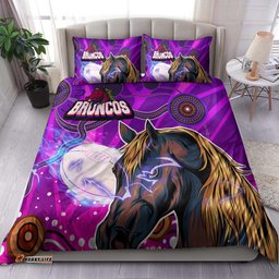 Broncos Rugby Bedding Set - Custom Broncos Horse Rugby with Aboriginal Low Poly Style Bedding Set