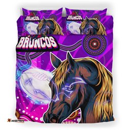 Broncos Rugby Bedding Set - Custom Broncos Horse Rugby with Aboriginal Low Poly Style Bedding Set