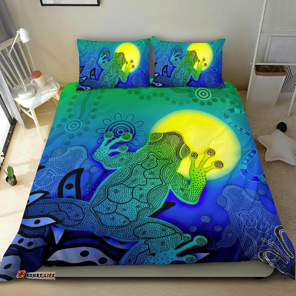 Aboriginal Bedding Set - Indigenous Frog Blue