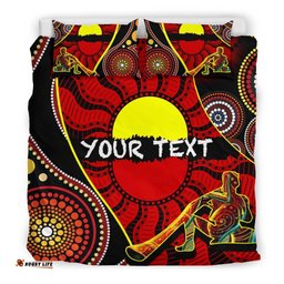 Custom Aboriginal Bedding Set - Indigenous Dots Pattern With Didgeridoo