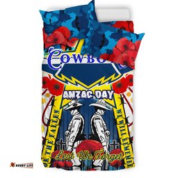 Cowboys Rugby Anzac Day Watercolour Bedding Set - Custom Remembrance Cowboys With Poppy Flower RLT13