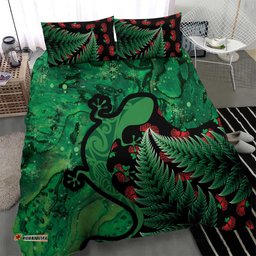 New Zealand Gecko Christmas Bedding Set Meri Kirihimete Paua Shell Mix Pohutukawa