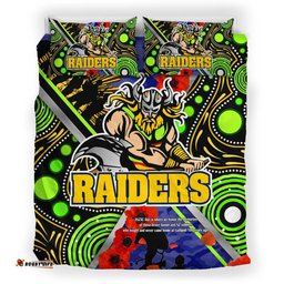Raiders Rugby Anzac Aboriginal Bedding Set - Canberra Raiders with Anzac Day Poppy Flower Bedding Set