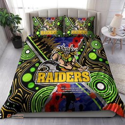 Raiders Rugby Anzac Aboriginal Bedding Set - Canberra Raiders with Anzac Day Poppy Flower Bedding Set