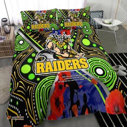 Raiders Rugby Anzac Aboriginal Bedding Set - Canberra Raiders with Anzac Day Poppy Flower Bedding Set